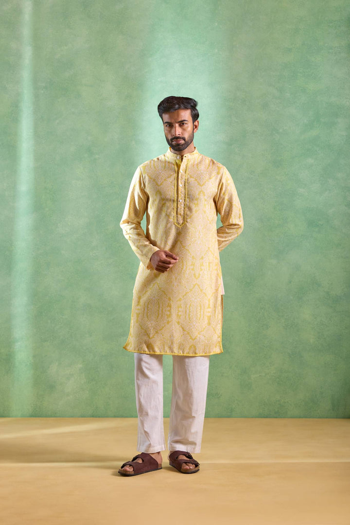 Yellow Petal Yoke Kurta with Narrow Pants