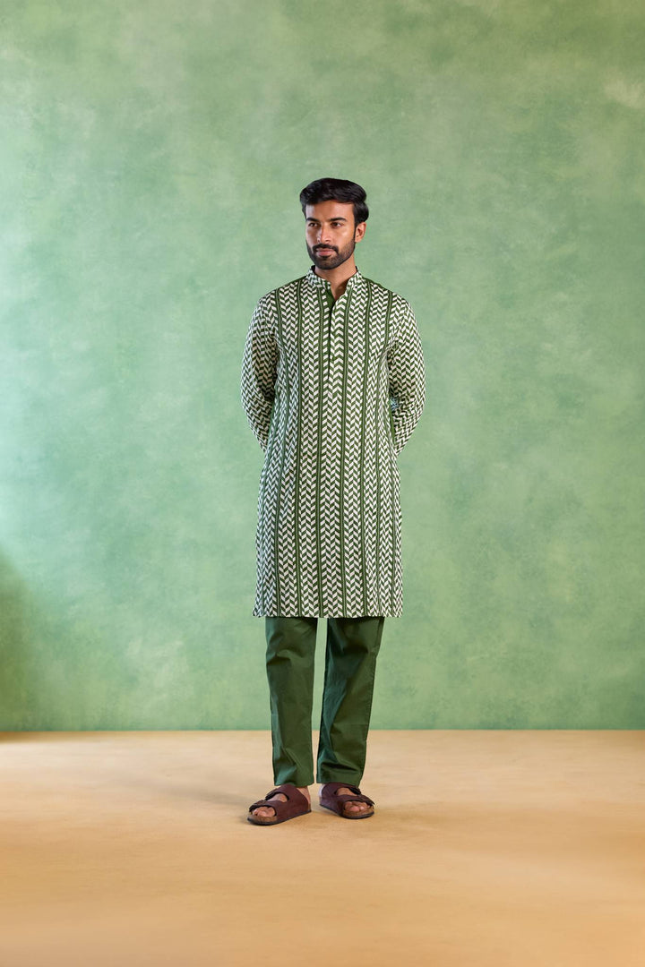 Green Chevron Embroidered Kurta