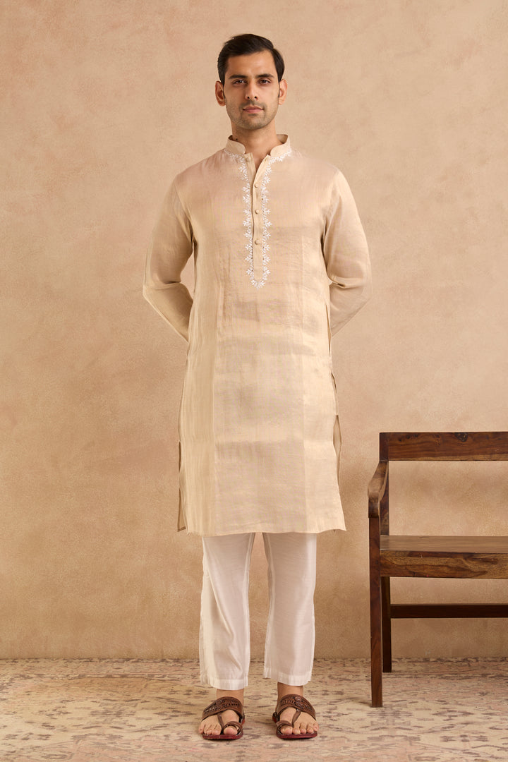 Gold Yoke Embroidered Tissue Kurta
