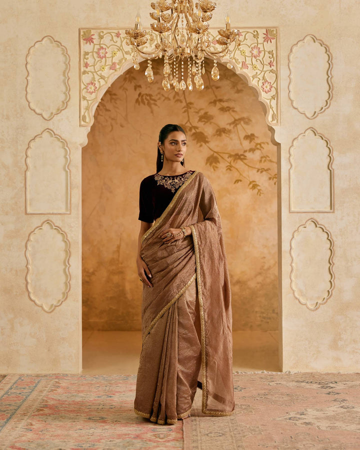 Bronze Petal Crush Tissue Saree