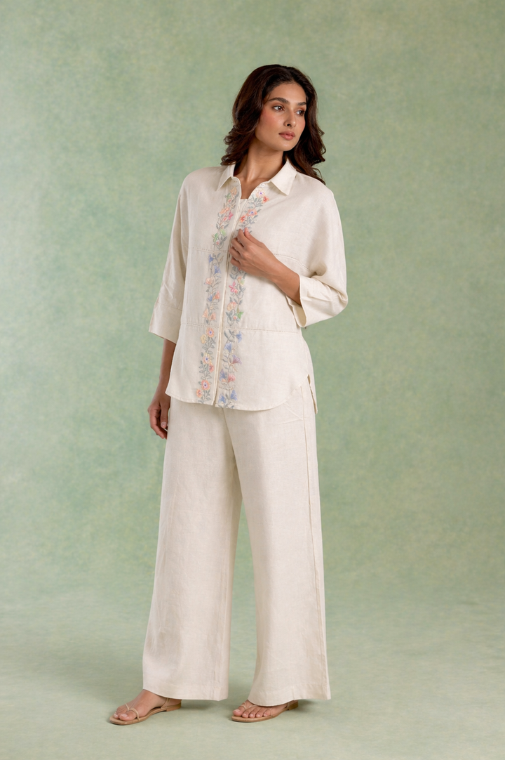 Ivory Emrboidered Handloom Linen Co-ord Set