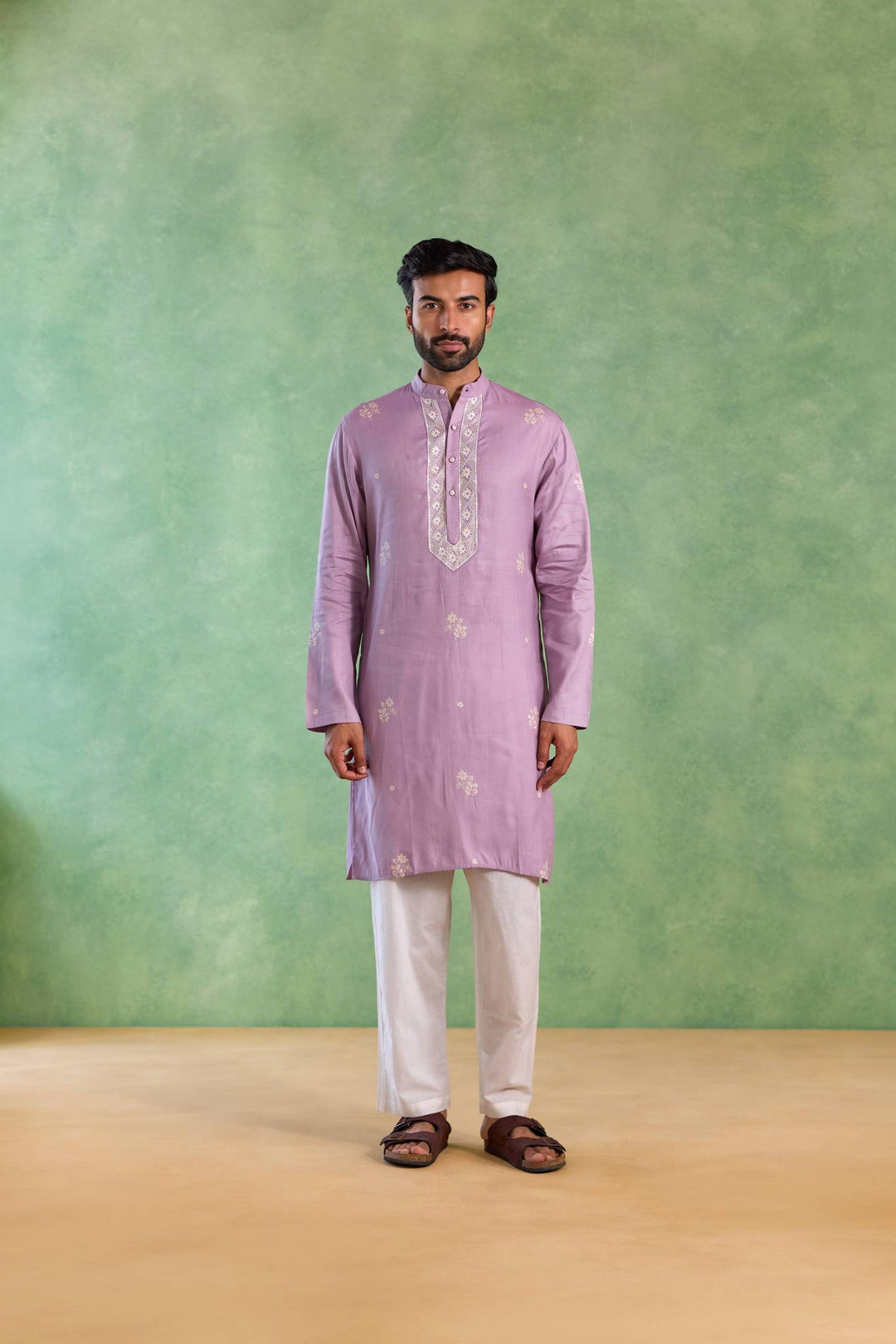 Lilac Floral Buta Embroidered Kurta