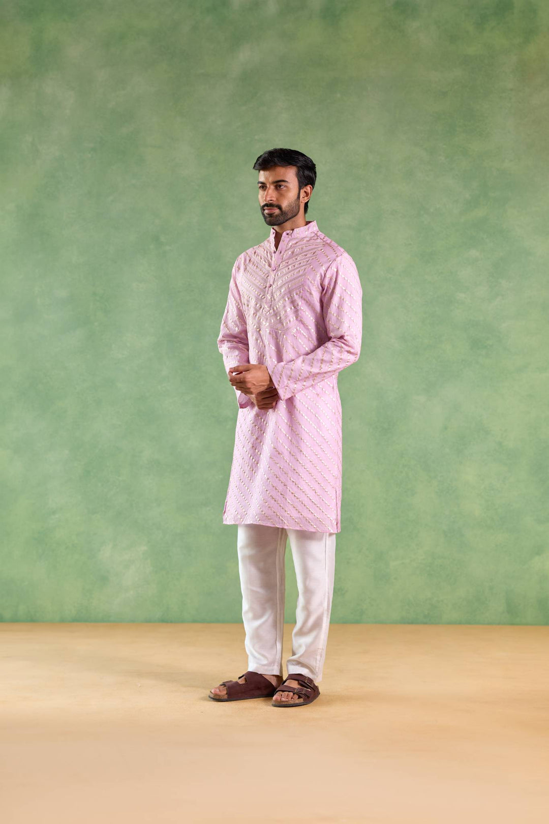 Lilac Gold Chevron Brocade Embroidered Kurta with Narrow Pants