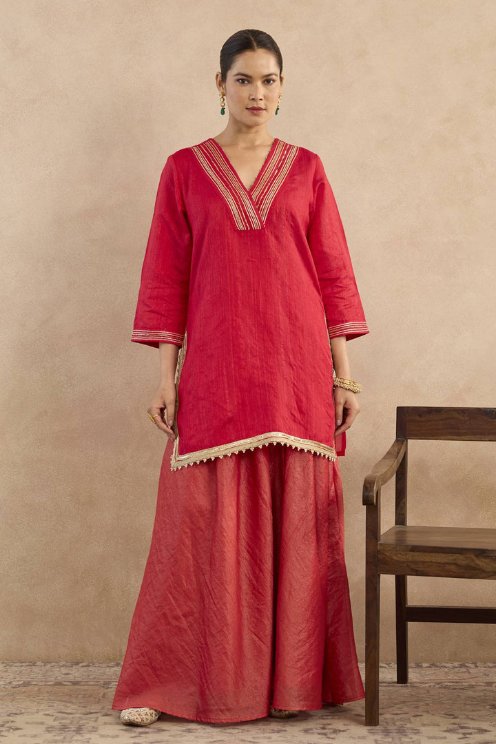 Red Charm Kurta with Sharara - Set of 2