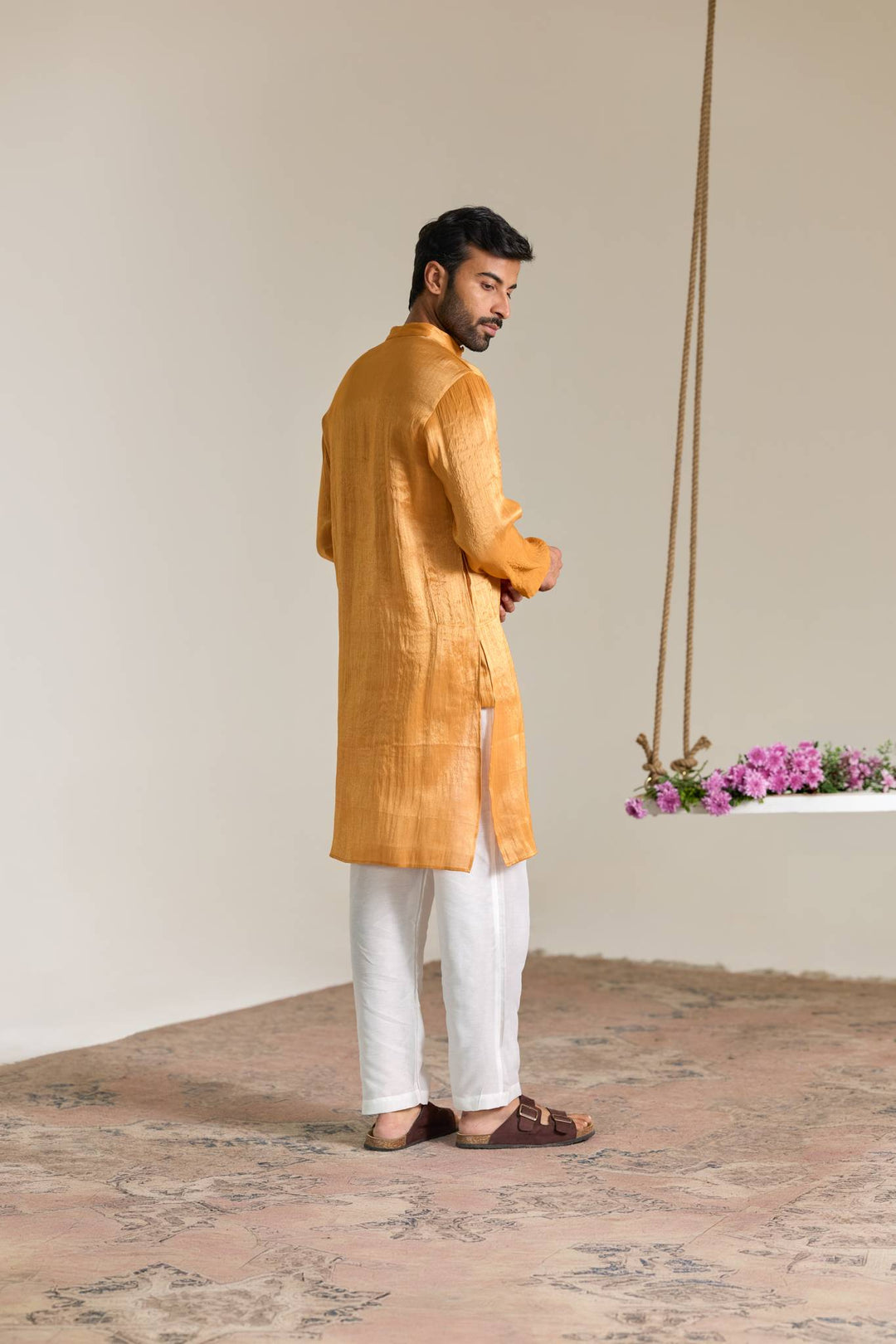 Orange Gold Gota Tissue Kurta with Narrow Pants
