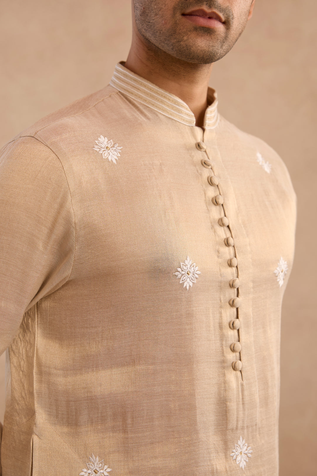 Gold Buta Embroidered Tissue Kurta