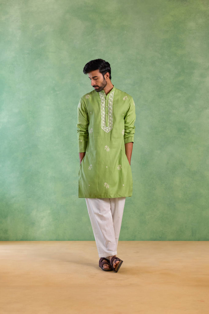 Sage Floral Buta Embroidered Kurta