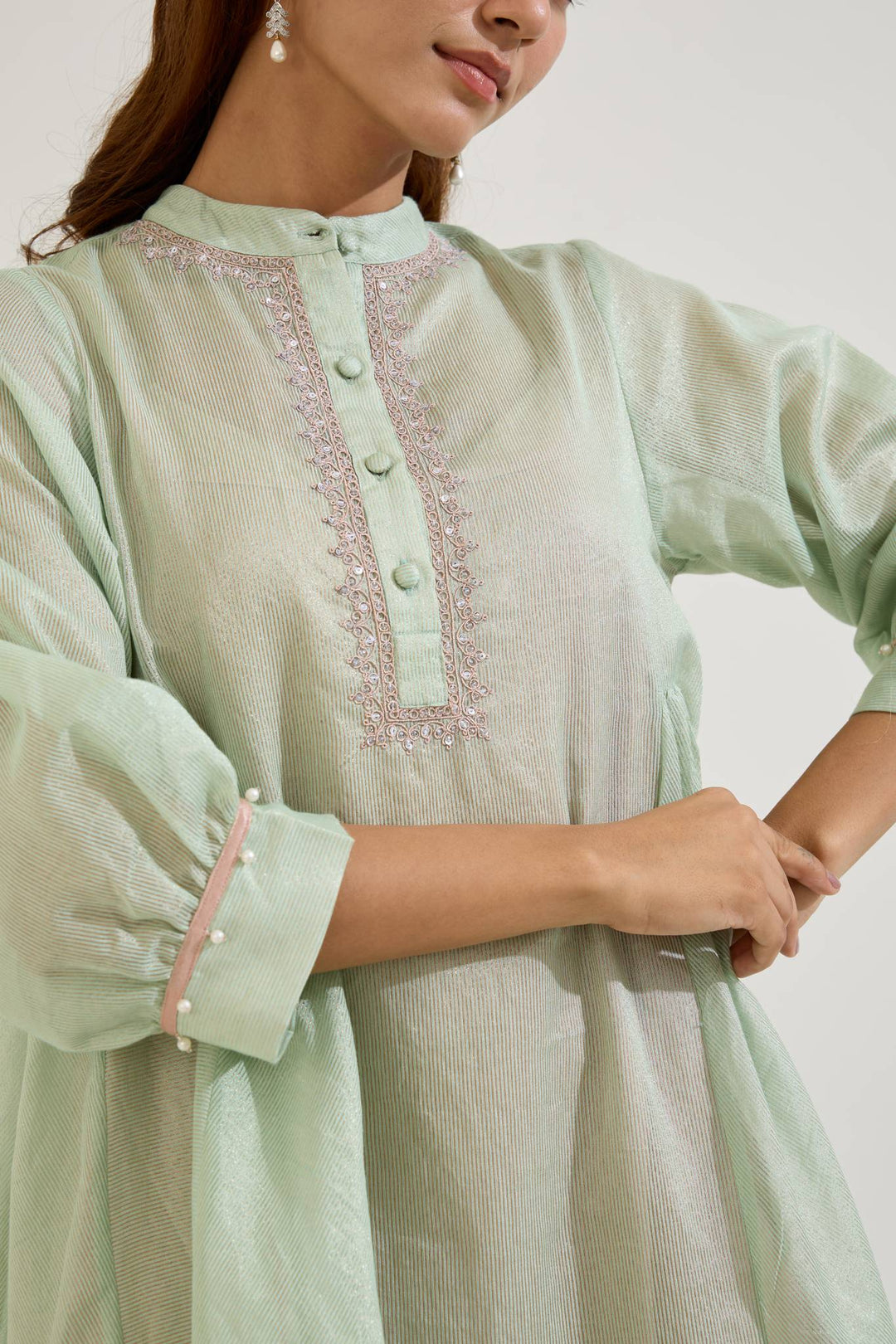Mint Dori Chanderi Stripe Co-ord Set