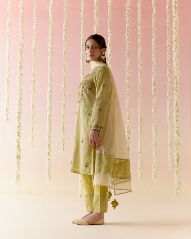 Orchid Green Tissue Kurta with Narrow Pants & Dupatta - Set of 3