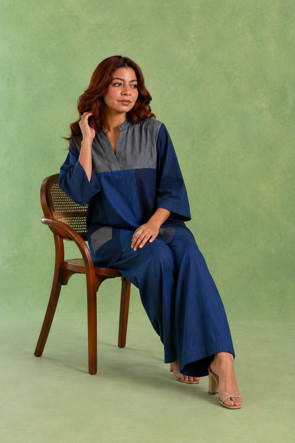 Blue Panel Handloom Cotton Top