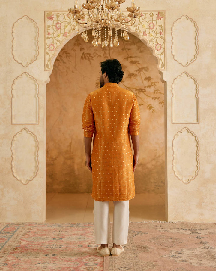 Orange Zari Brocade Kurta with Narrow Pants - Set of 2