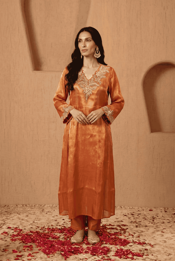 Amber Dori Zari Tissue Kurta with Narrow Pants and Dupatta - Set of 3