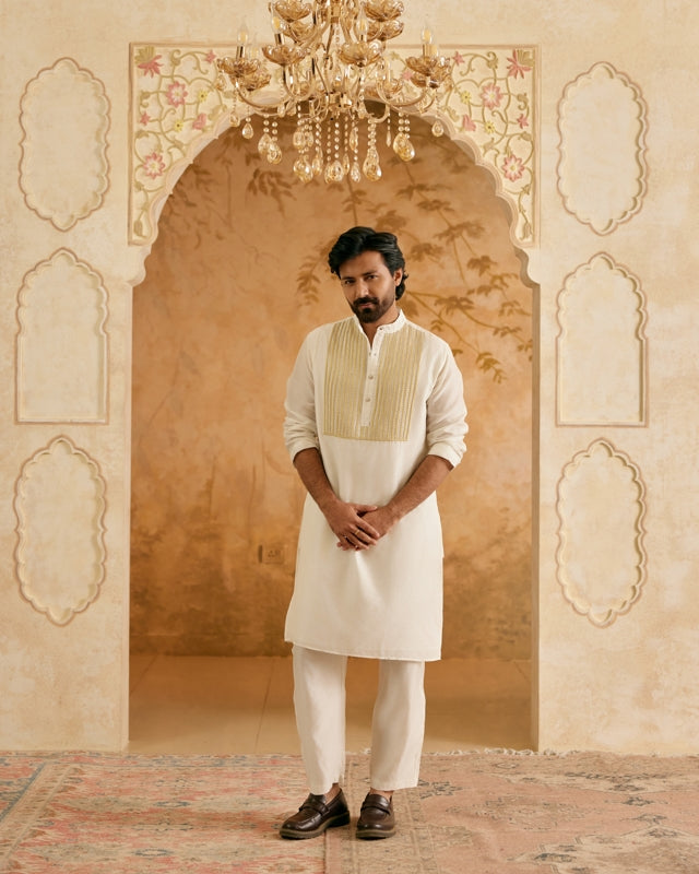 White Gold Silk Kurta