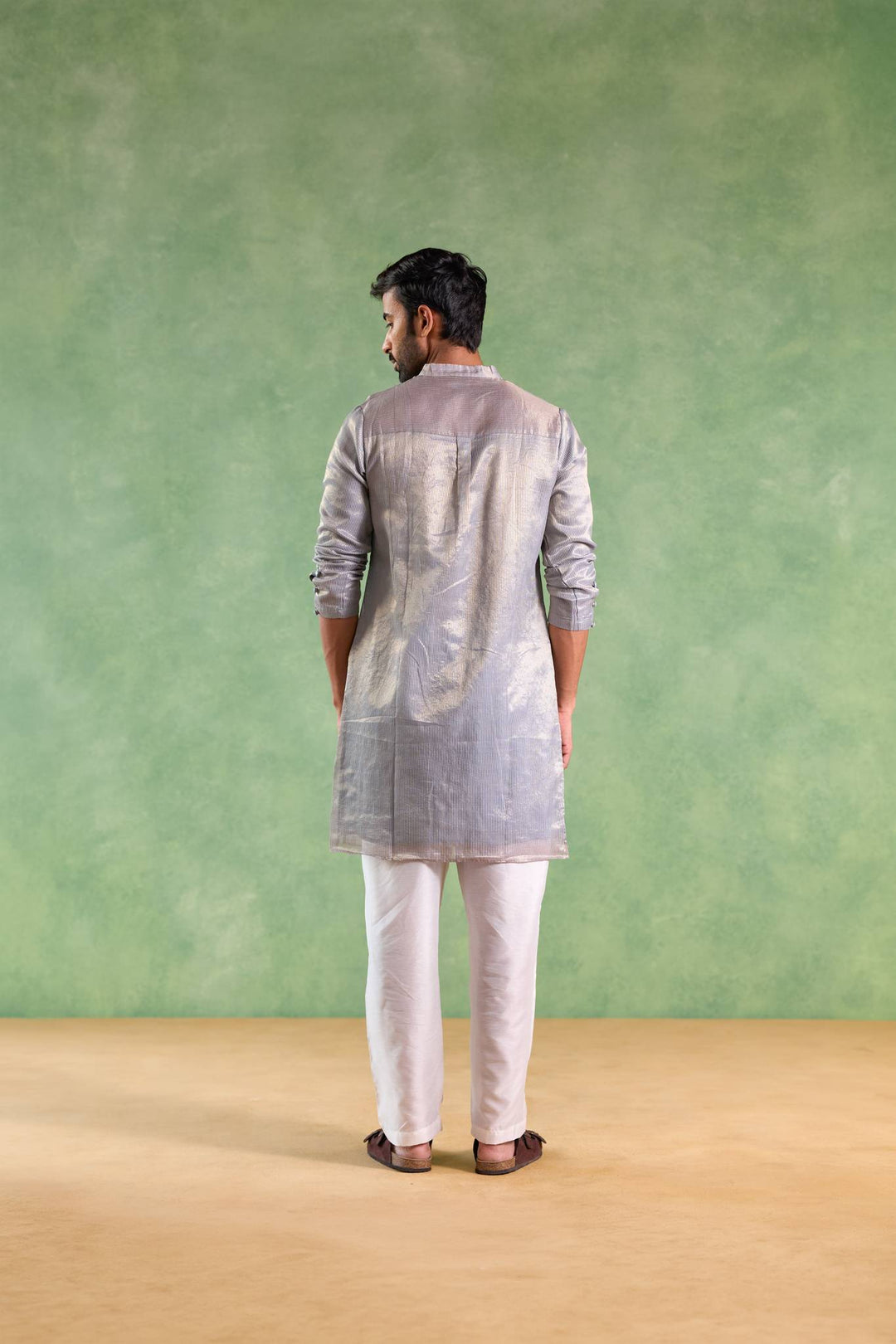 Blue Gold Stripe Embroidered Kurta with Narrow Pants