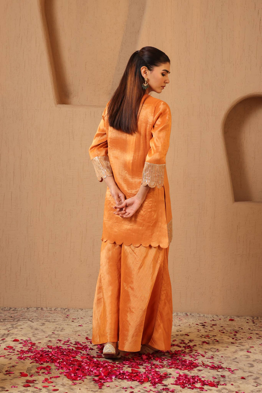 Amber Scallop Gota Tissue Kurta with Sharara and Dupatta - Set of 3