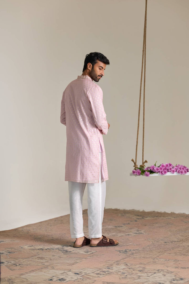 Pink Buta Brocade Embroidered Kurta with Narrow Pants