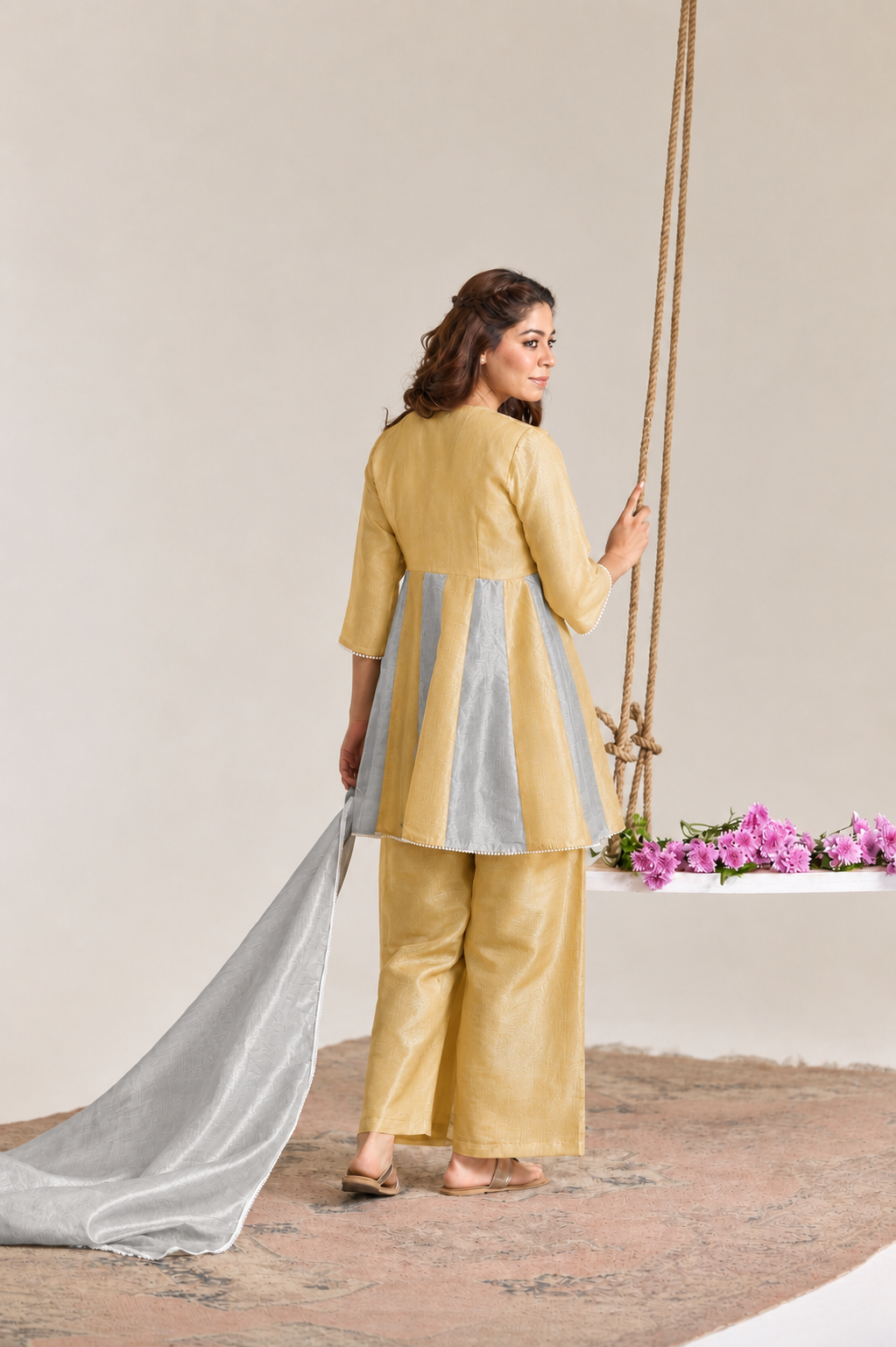 Rose Mint Dori Kota Tissue Anarkali Set - Set of 2