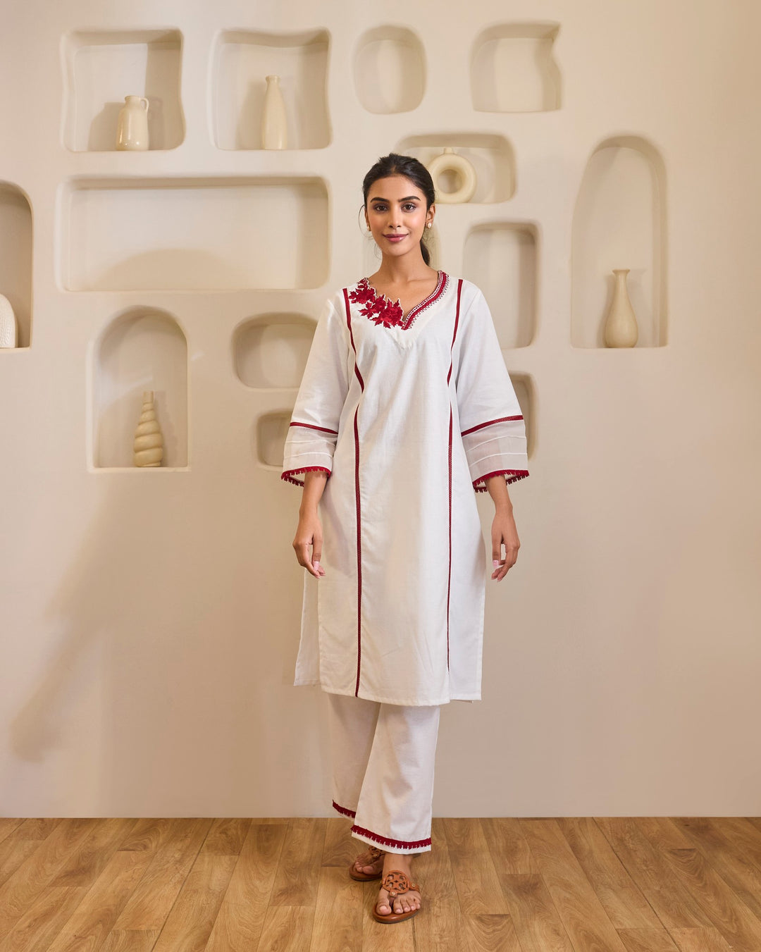 Red Rose Embroidered Khaadi Kurta