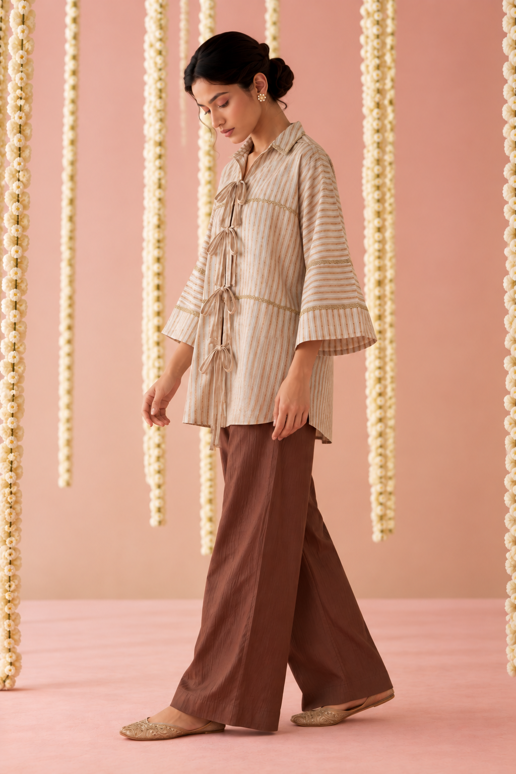 Ivory Gota Tie-up Co-ord Set - Set of 2