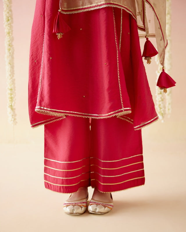 Hibiscus Pink Kurta with Straight Leg Pants - Set of 2