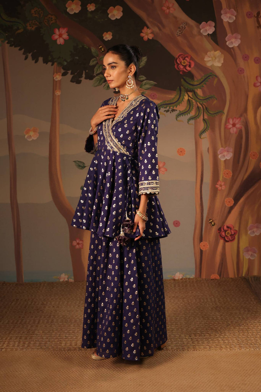 Blue Rose Embroidered Angrakha with Sharara - Set of 2