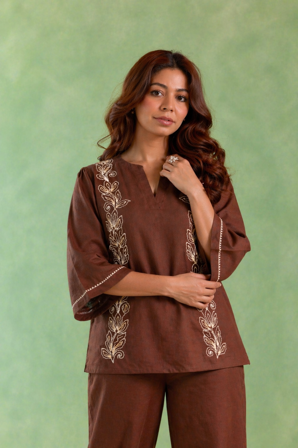 Brown Dori Handloom Linen Co-ord Set