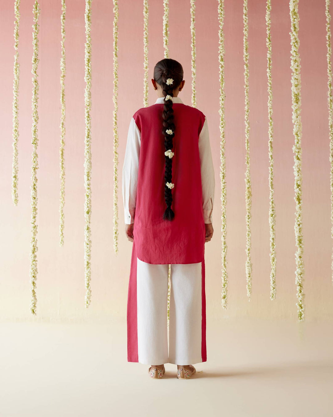 Hot Pink Khadi Colorblocked Coord Set