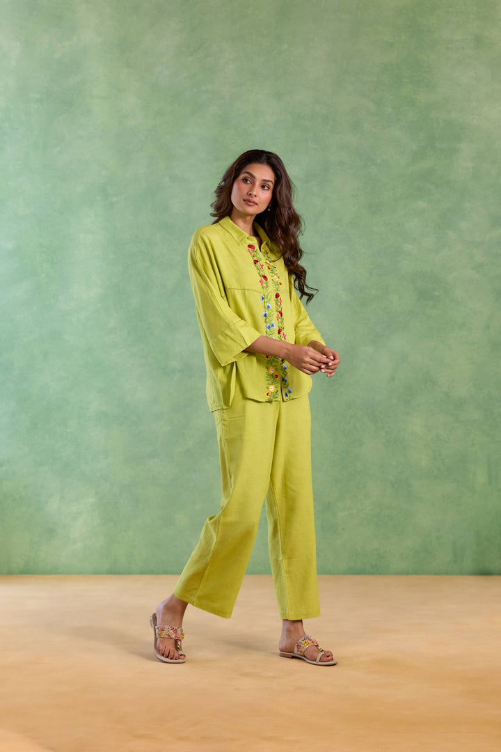 Lime Flora Embroidered Top