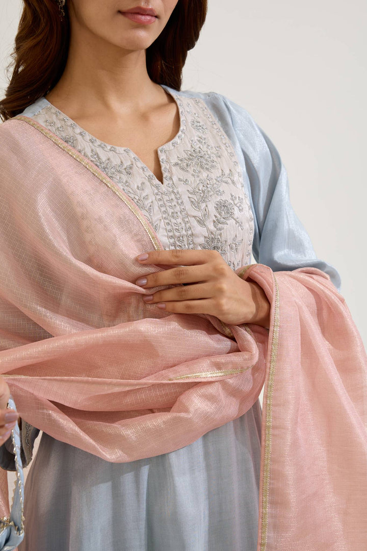 Sky Dori Tissue Anarkali with Narrow Pants - Set of 2