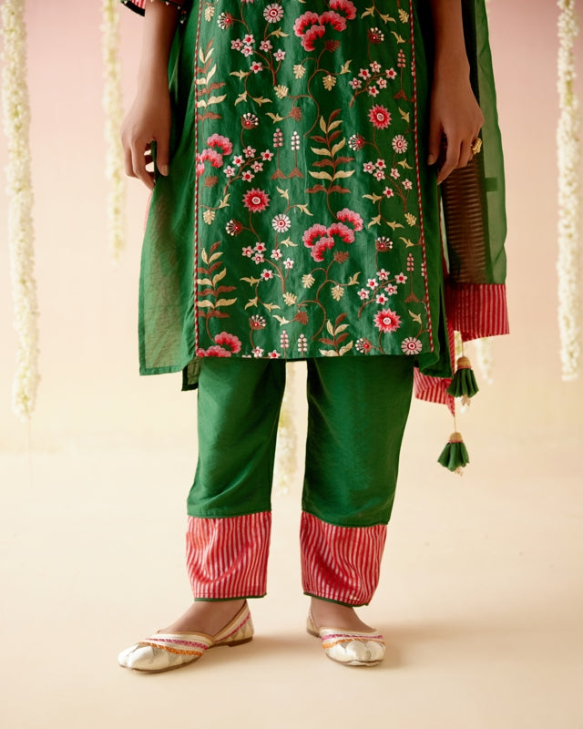 Emerald Lily Embroidered Kurta with Narrow Pants & Dupatta - Set of 3