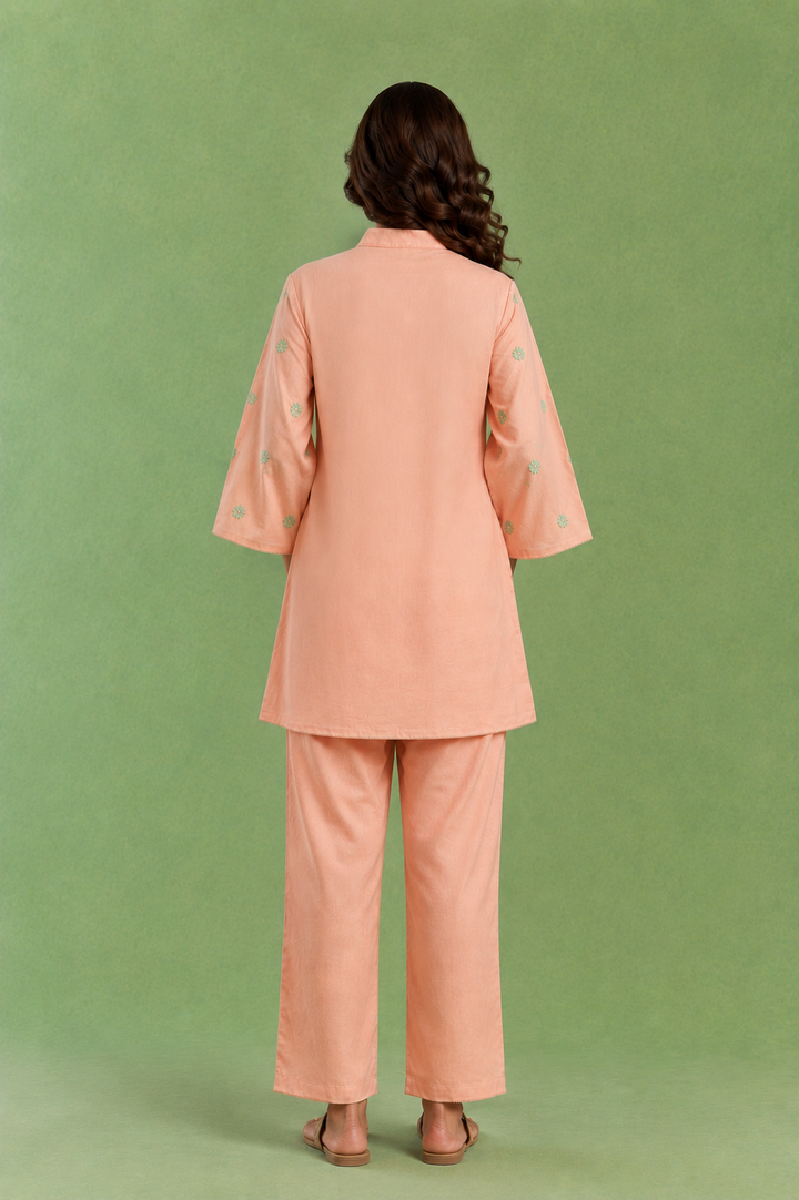 Peach Flora Embroidered Handloom Cotton Top