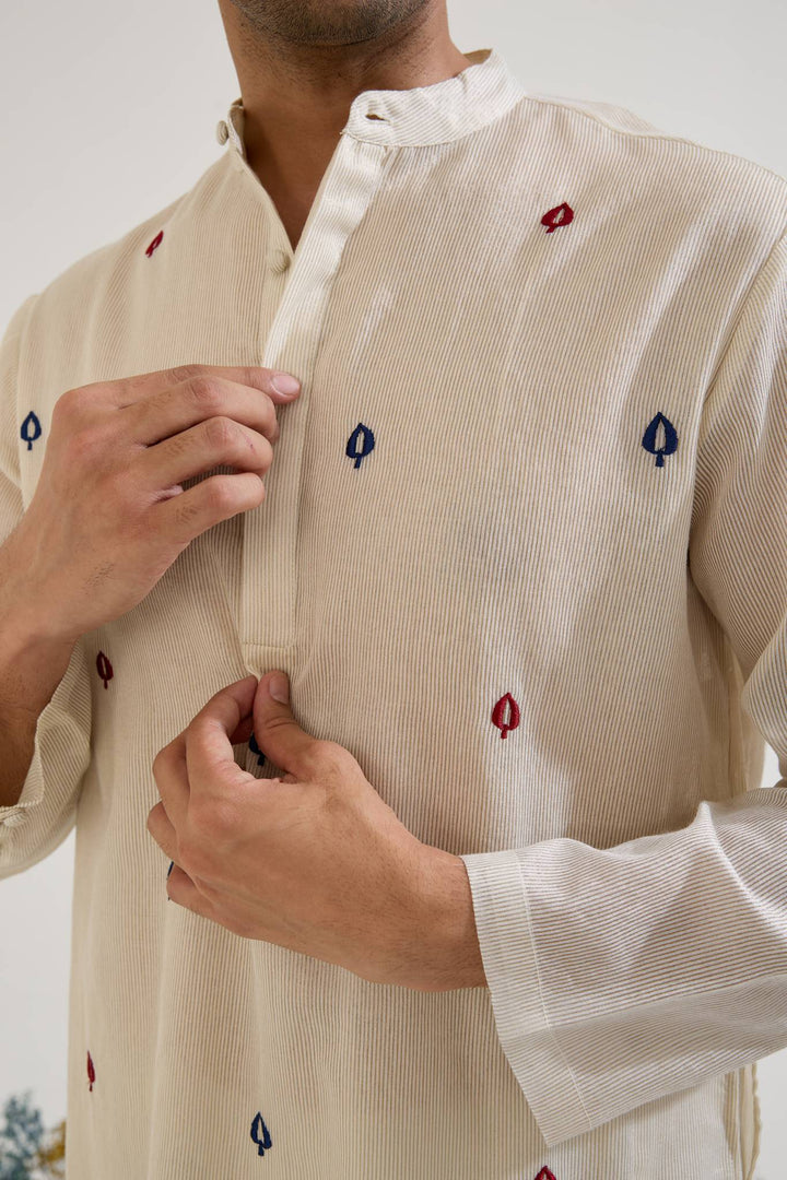 Ivory Buta Chanderi Stripe Kurta