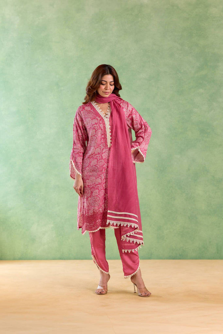 Blush Lily Kurta with Tulip Pants and Dupatta - Set of 3