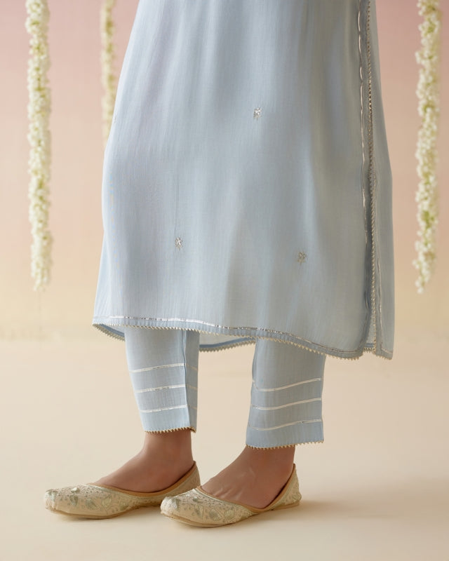 Sky Blossom Tissue Kurta with Narrow Pants - Set of 2