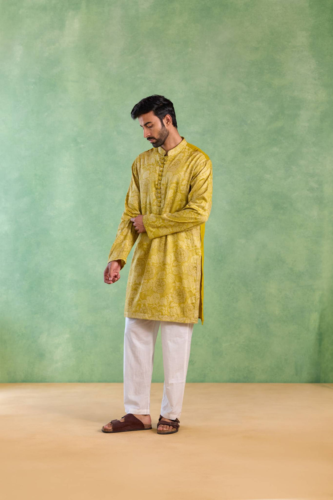 Olive Orchid Embroidered Kurta with Narrow Pants