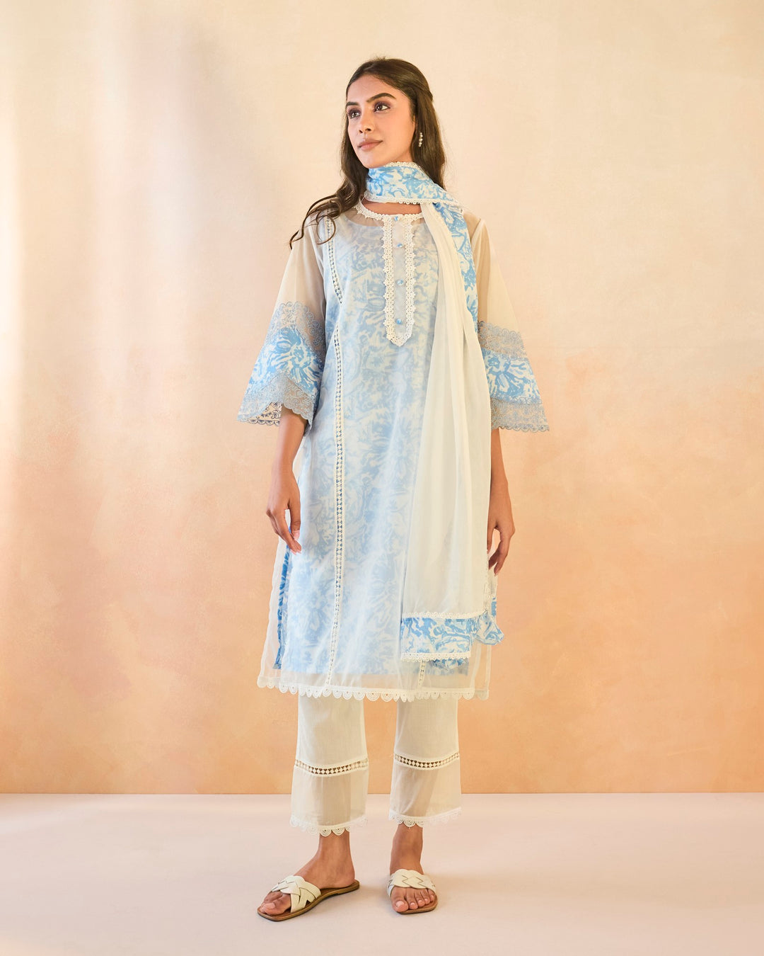 Sky Floral Embroidered Kurta