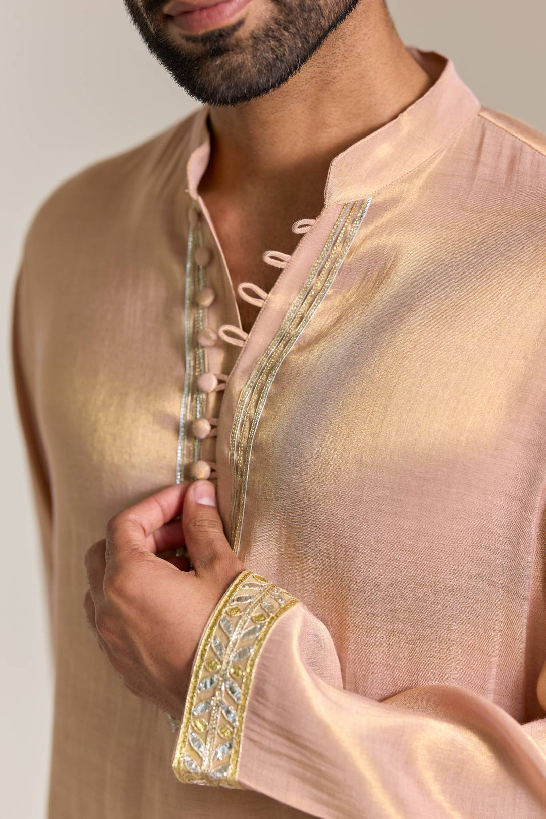 Pink Gold Gota Tissue Kurta