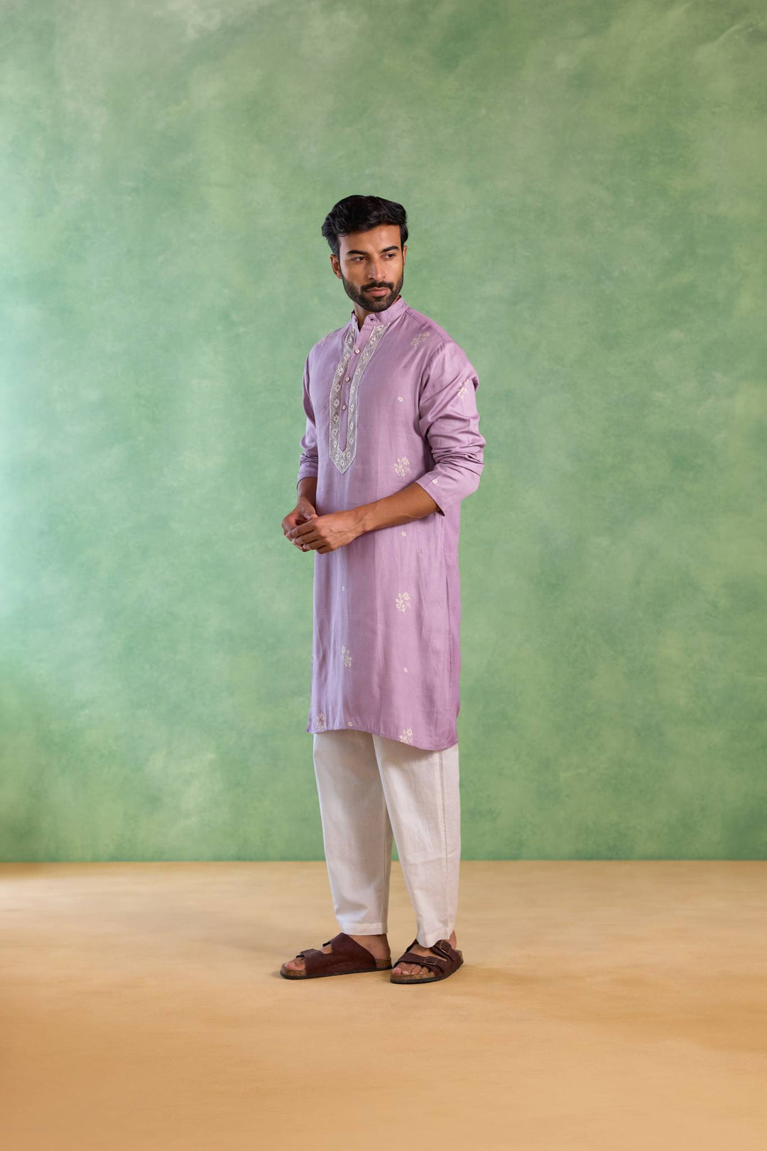 Lilac Floral Buta Embroidered Kurta