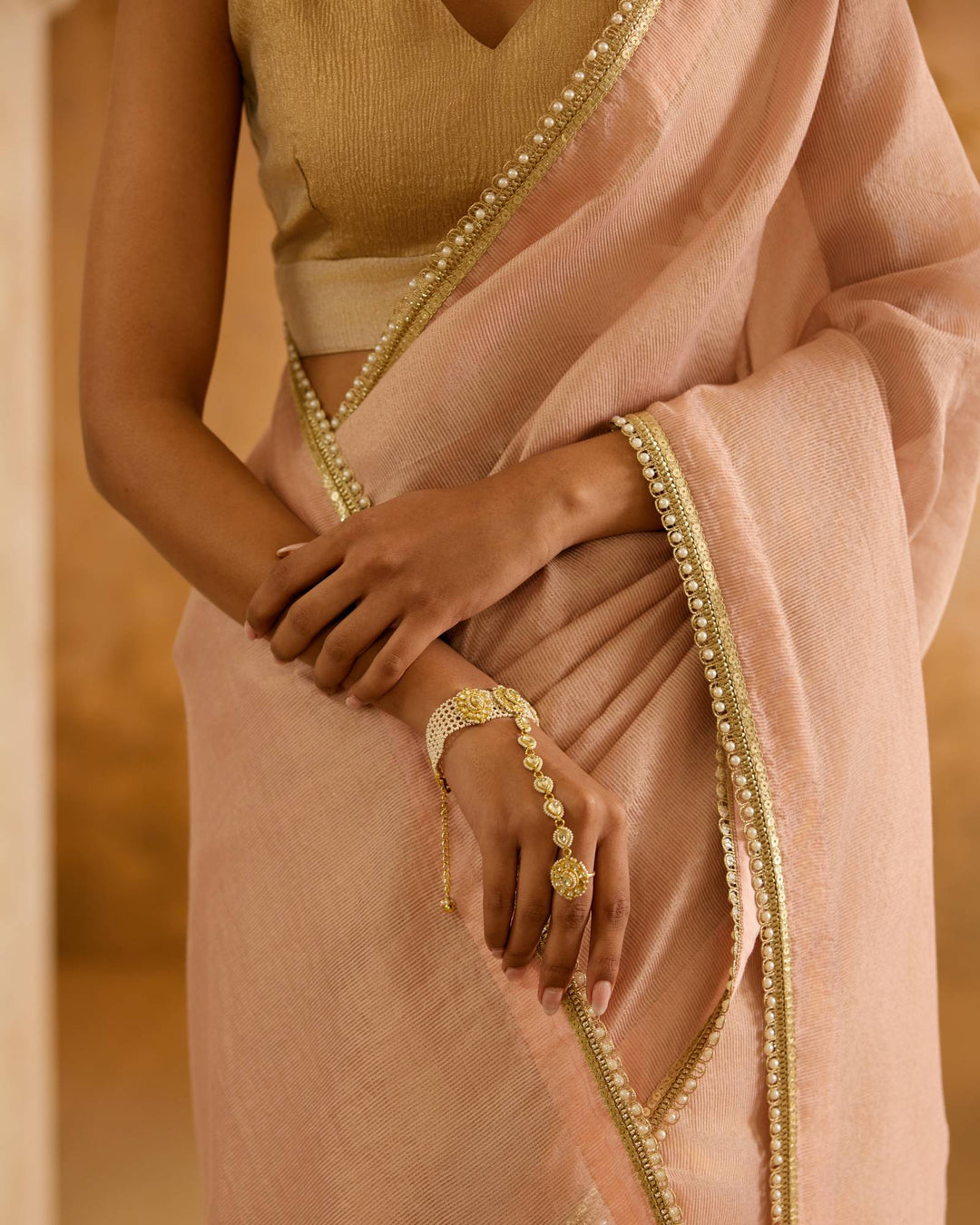 Peach Pearl  Chanderi Stripe Saree