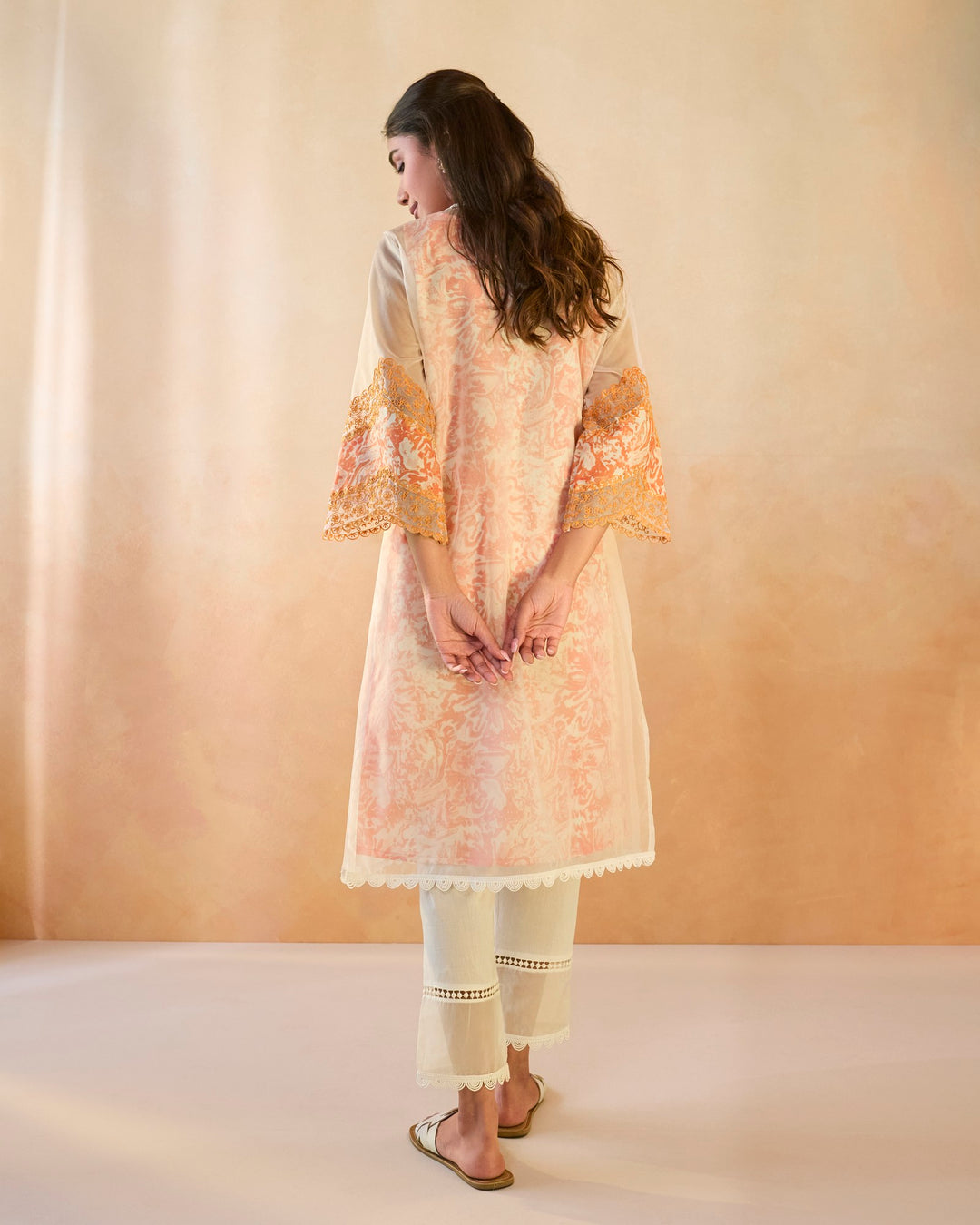 Orange Floral Embroidered Kurta