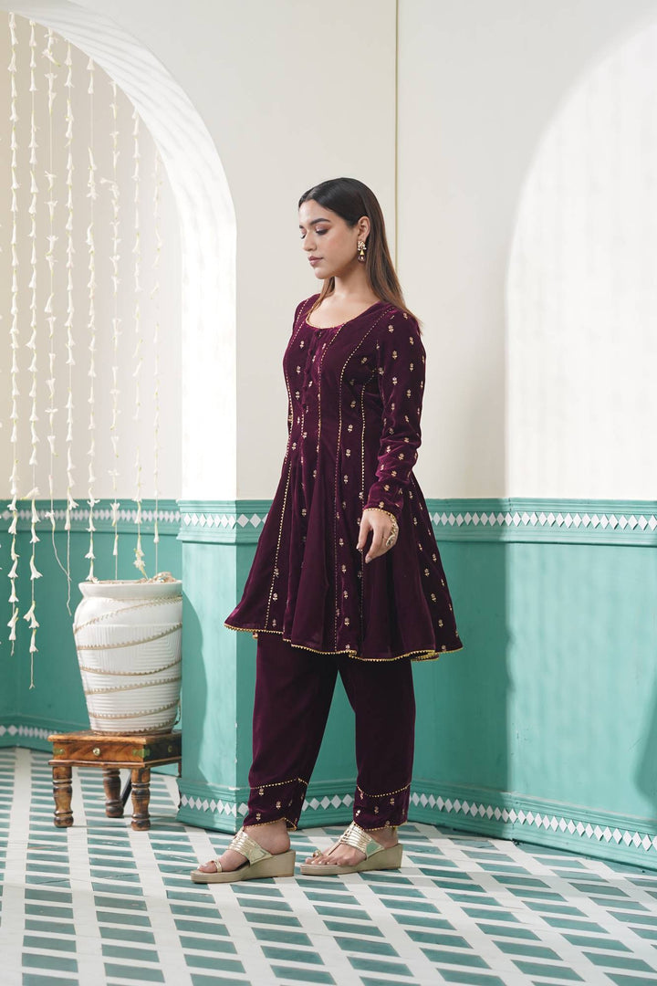 Velvet Floral Anarkali Set