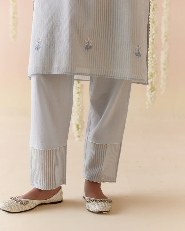 Misty Blue Tissue Kurta with Narrow Pants - Set of 2