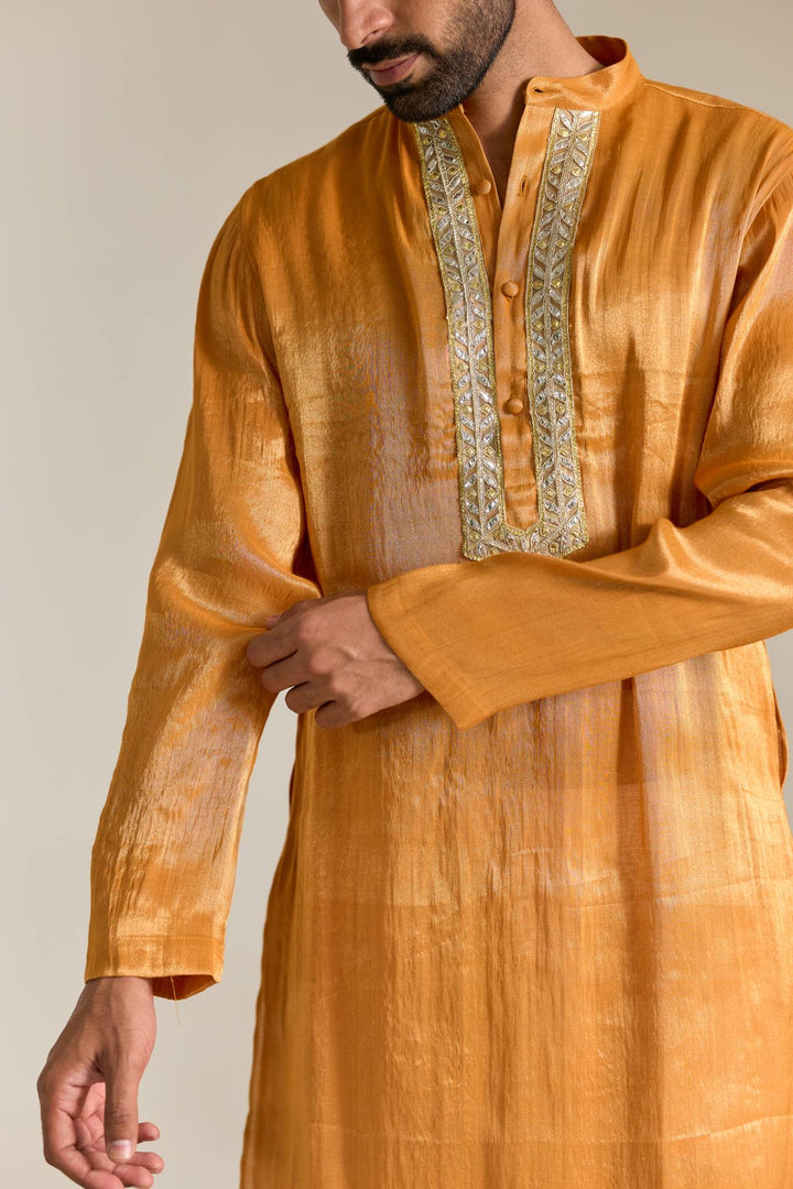 Orange Gold Gota Tissue Kurta