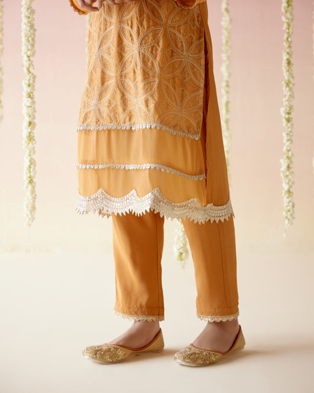 Zinnia Orange Kurta with Narrow Pants - Set of 2