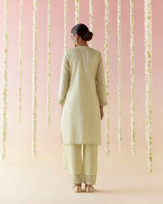 Lotus Green Tissue Kurta with Narrow Pants & Dupatta - Set of 3