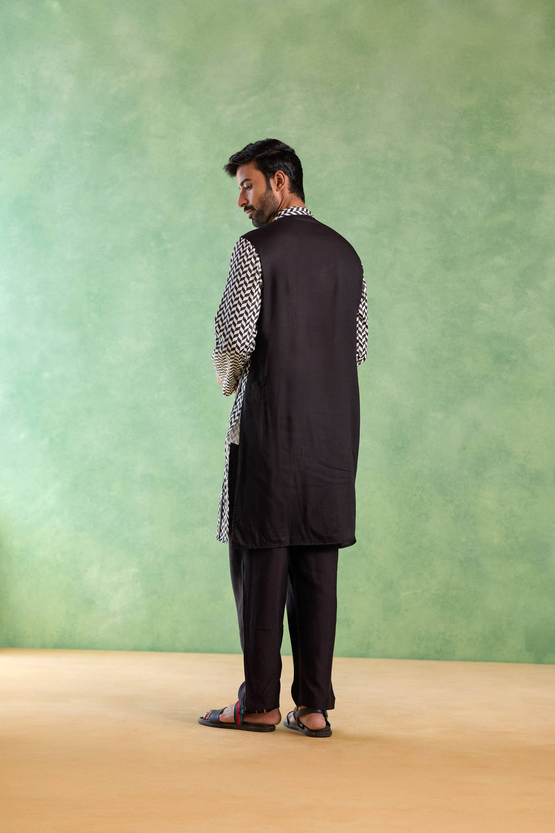 Black Chevron Embroidered Kurta with Narrow Pants