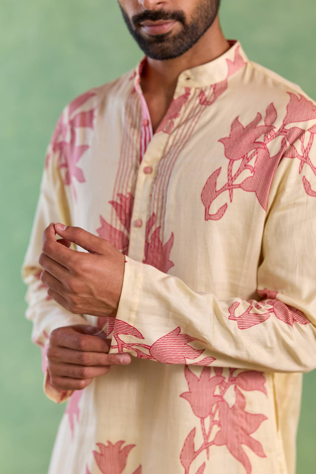 Ivory Red Floral Stripe Kurta with Narrow Pants