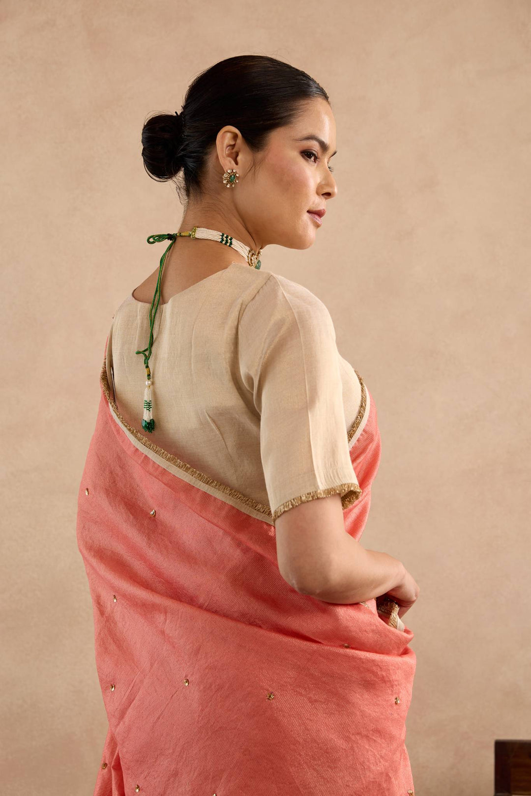 Red Gold Sequins Chanderi Stripe Saree
