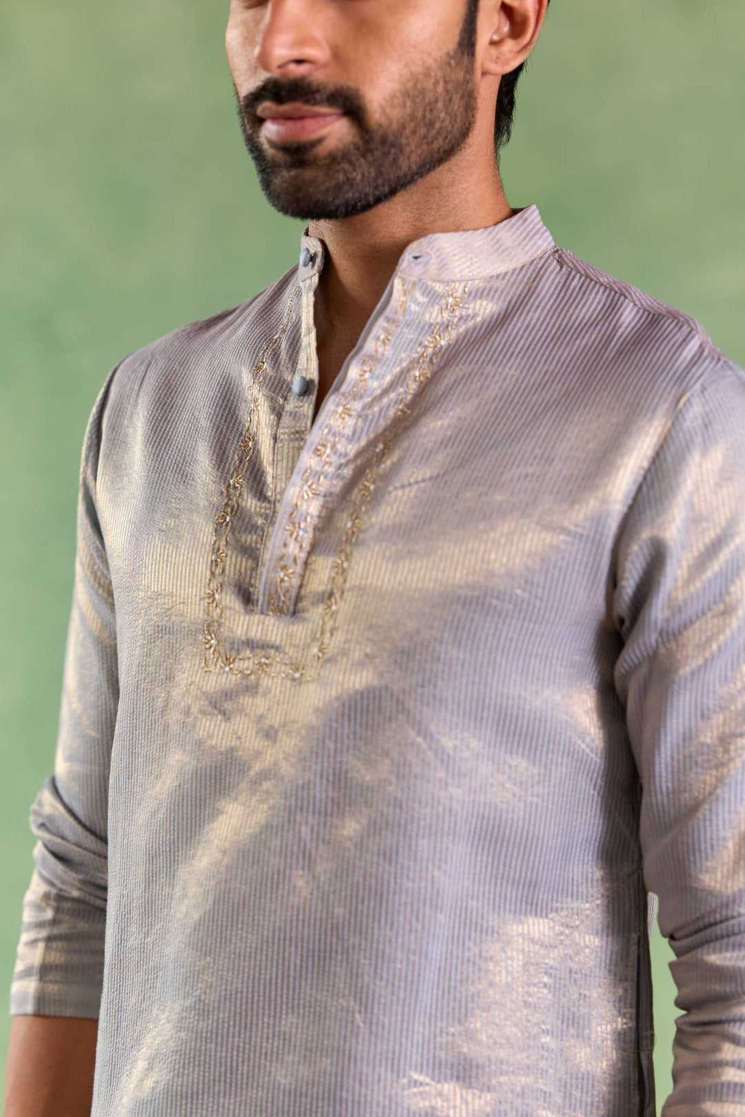 Blue Gold Stripe Embroidered Kurta