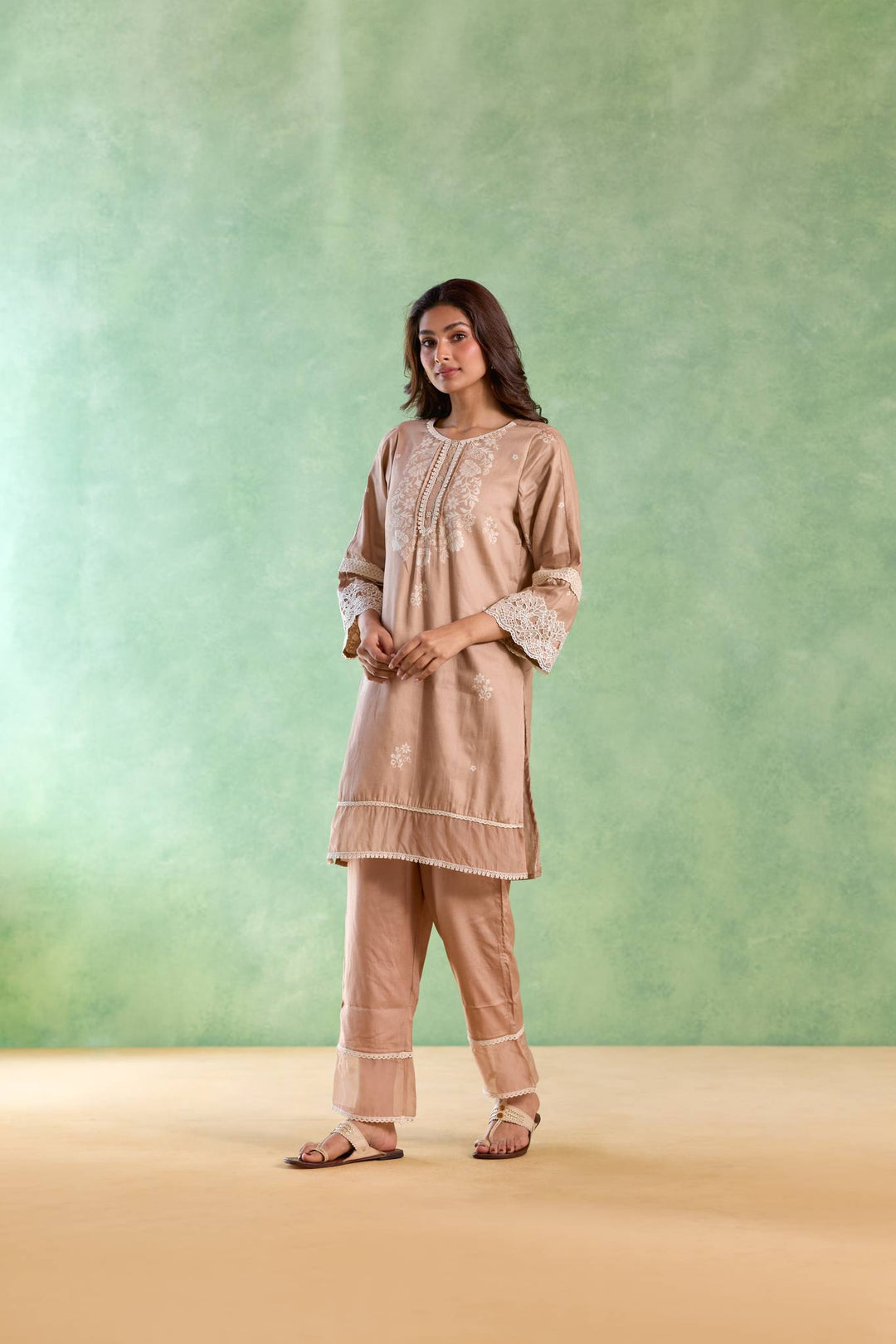 Pink Lotus Kurta with Narrow Pants - Set of 2
